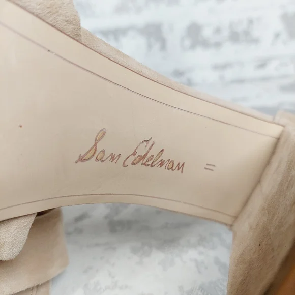New Sam Edelman Yancy Beige Faux Suede Ankle Strap Heeled Sandals X255 - Picture 10 of 12